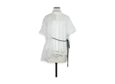 sacai Women's Wool Suiting x Polka Dot Blouse "White"
