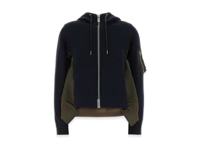 sacai Women's Two-tone Zip-Up Hoodie "Navy/Khaki"