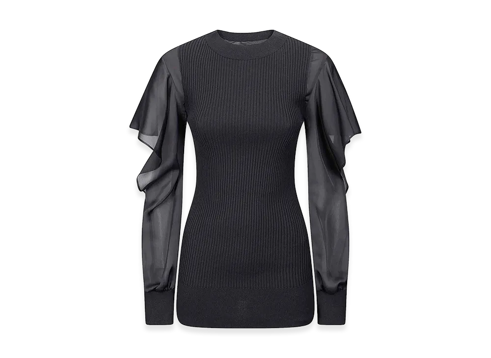 sacai Women's Satin x Cotton Knit Pullover "Black"