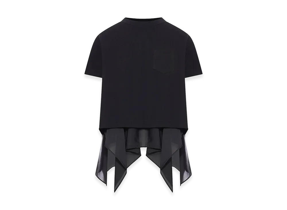 sacai Women's Cotton Jersey and Satin T-Shirt "Black"