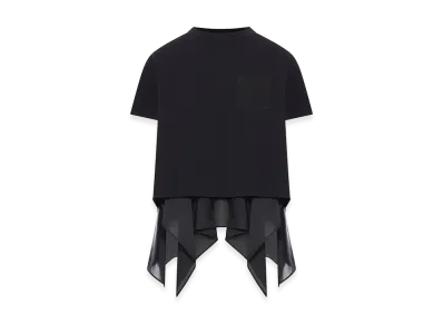 sacai Women's Cotton Jersey and Satin T-Shirt "Black"