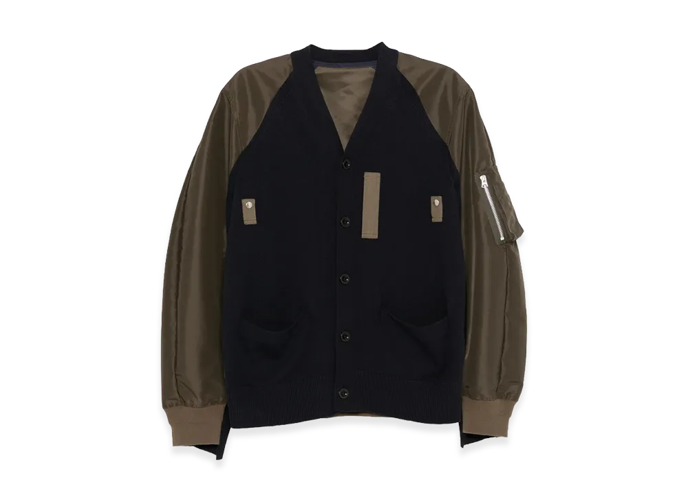 sacai Cardigan In Cotton and Blend "Dark Blue/Navy/Khaki"