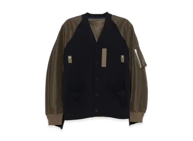 sacai Cardigan In Cotton and Blend "Dark Blue/Navy/Khaki"