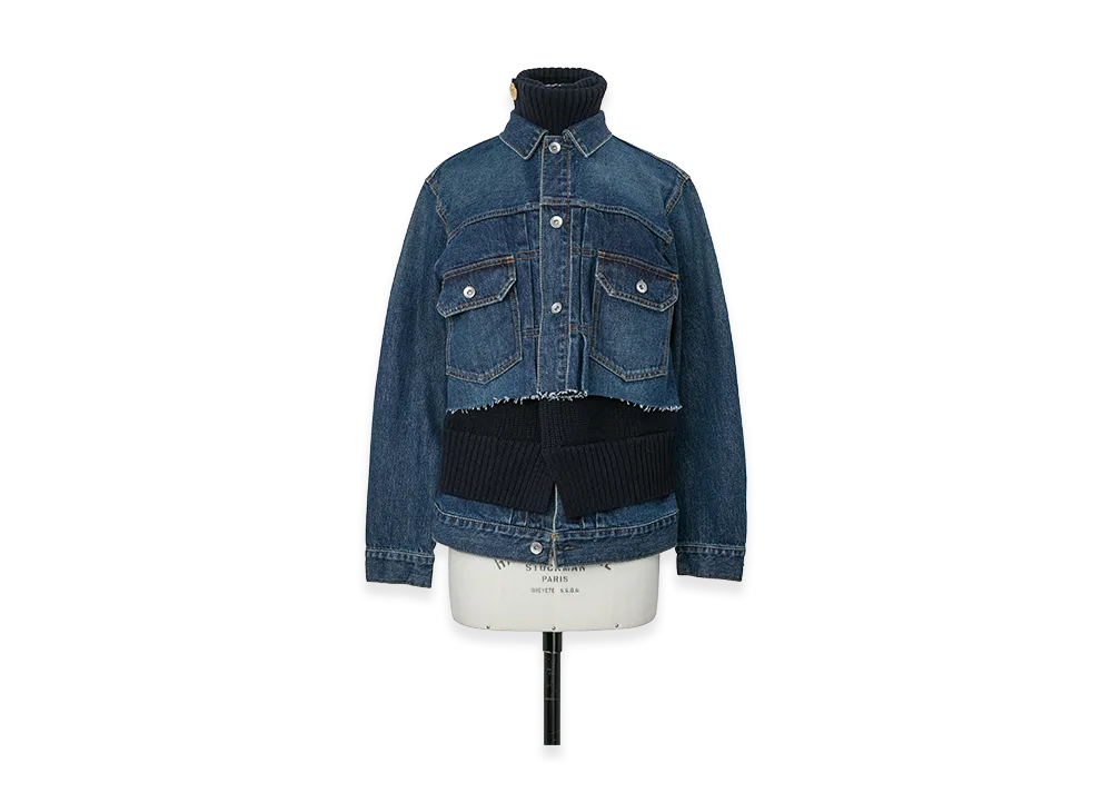 sacai Women's Denim x Wool Knit Jacket "Blue/Dark Navy"