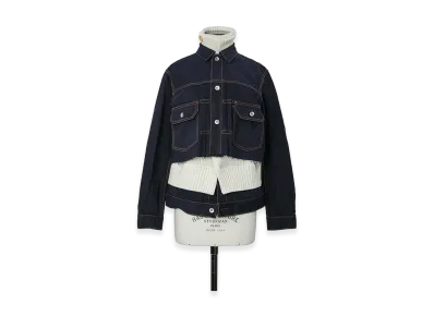 sacai Women's Denim x Wool Knit Jacket "Navy/Off White"