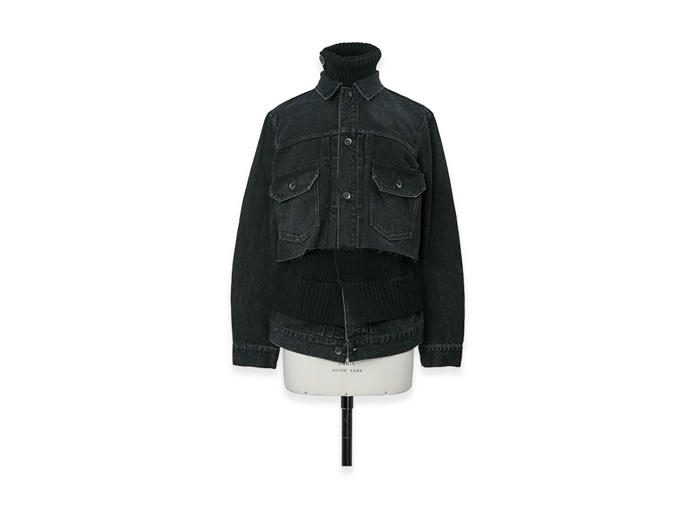sacai Women's Denim x Wool Knit Jacket "Black"