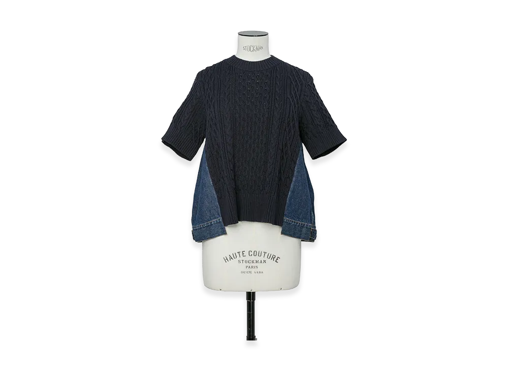 sacai Women's Denim x Cotton Knit Pullover "Navy"