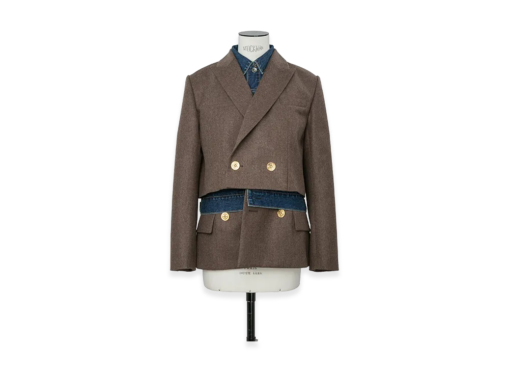 sacai Women's Wool Flannel x Denim Jacket "Brown/Blue"