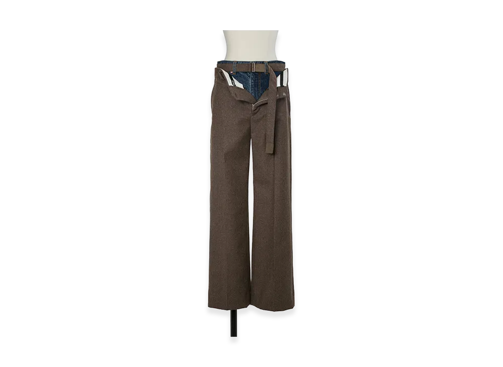 sacai Women's Wool Flannel x Denim Pants "Brown/Blue"