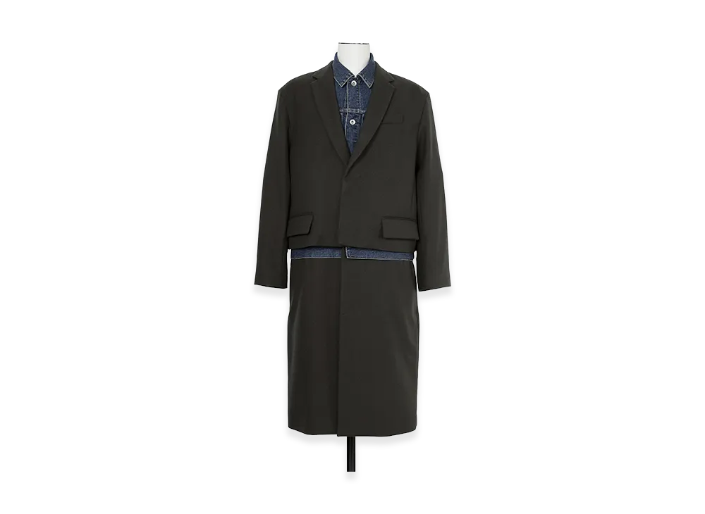 sacai Wool Flannel x Denim Coat "Dark Khaki/Blue"