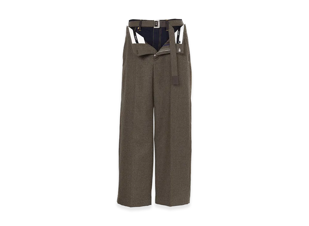 sacai Wool Flannel x Denim Pants "Brown/Navy"