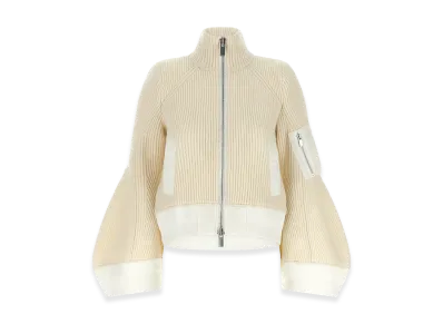 sacai Women's nylon Twill x Wool Knit Blouson "White"