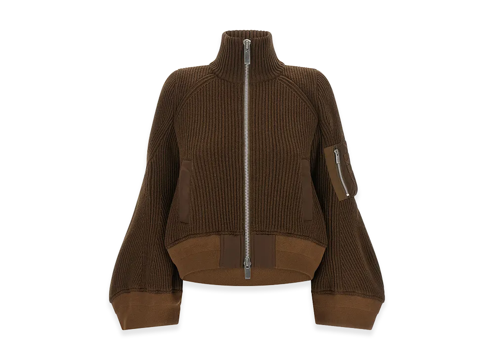 sacai Women's nylon Twill x Wool Knit Blouson "Brown"