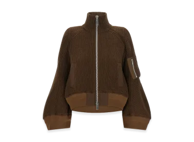 sacai Women's nylon Twill x Wool Knit Blouson "Brown"