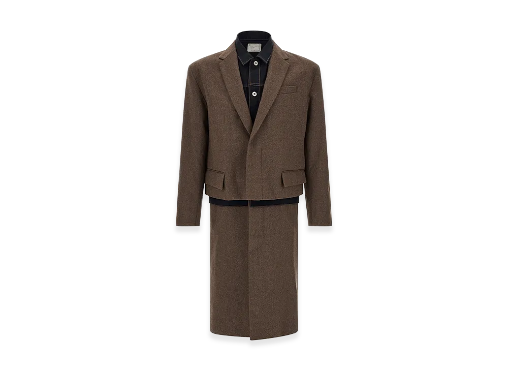 sacai Wool Flannel x Denim Coat "Brown"