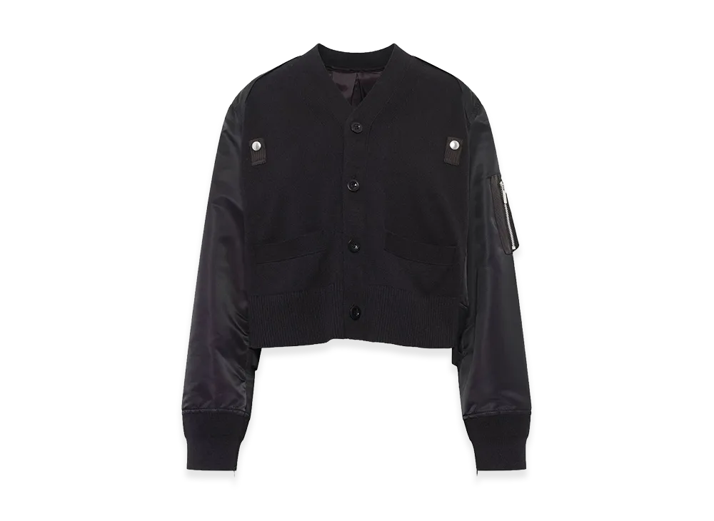sacai Women's Nylon Twill x Cotton Knit Cardigan "Black"