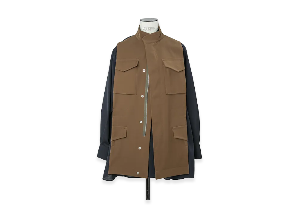 sacai Women's Suiting x Crepe Back Satin Shirt "Navy/Brown"