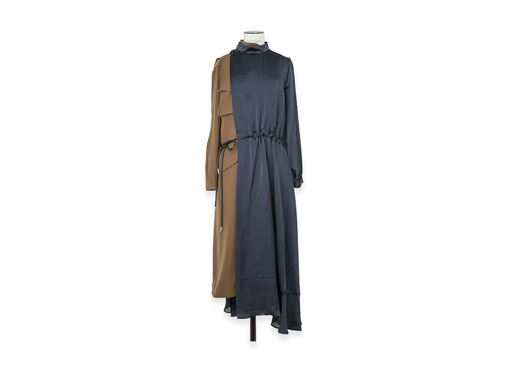 sacai Women's Crepe Back Satin x Satin Dress "Navy/Brown"