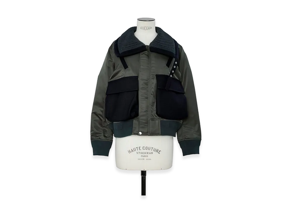 sacai Women's Nylon Twill x Wool Melton Blouson "Dark Khaki"