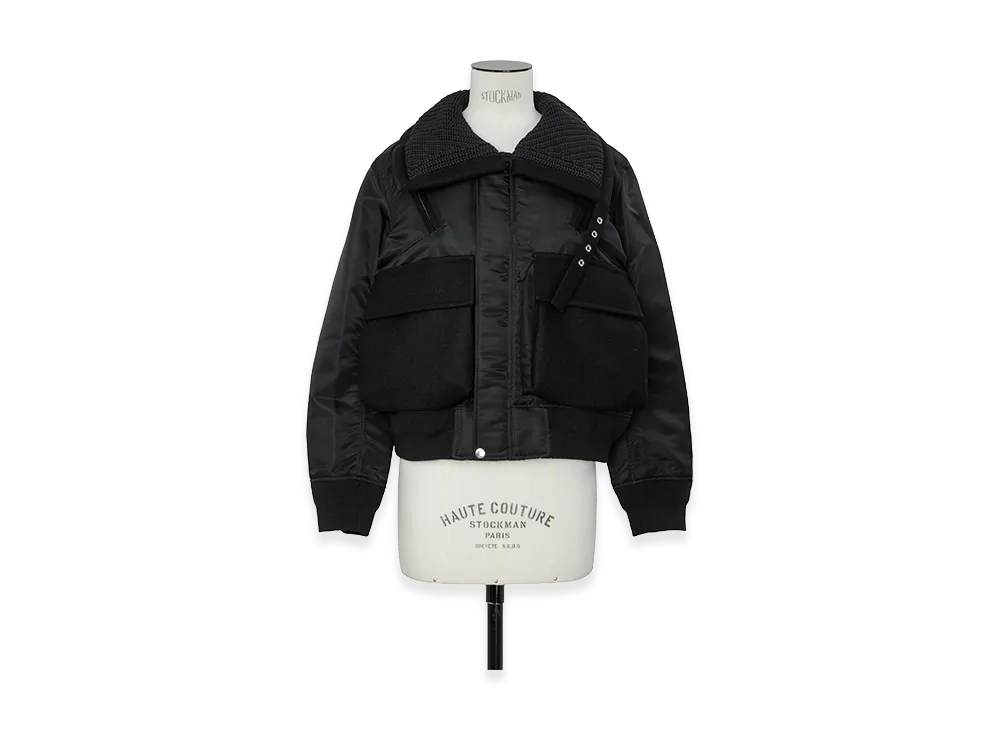 sacai Women's Nylon Twill x Wool Melton Blouson "Black"