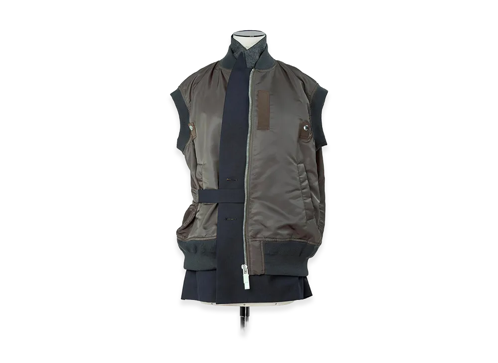 sacai Women's Nylon Twill x Suiting Vest "Navy/Dark Khaki"