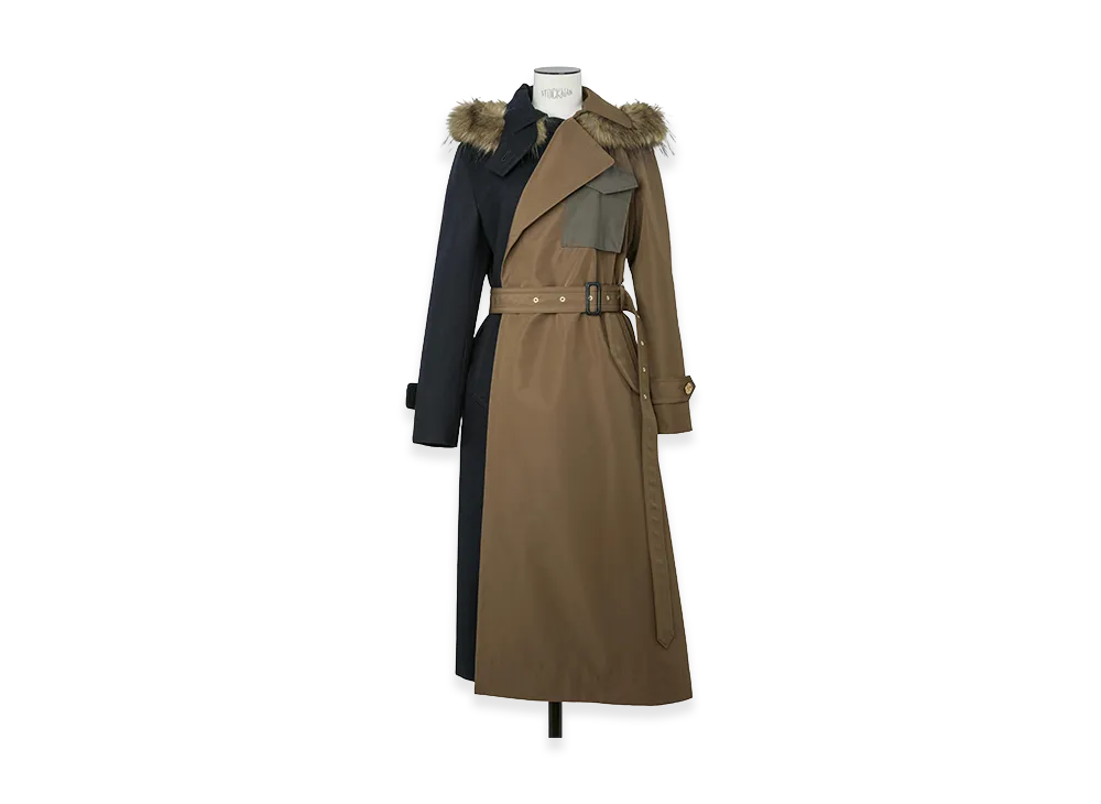 sacai Women's Wool Flannel x Taffeta Bonding Coat "CameLight Navy"