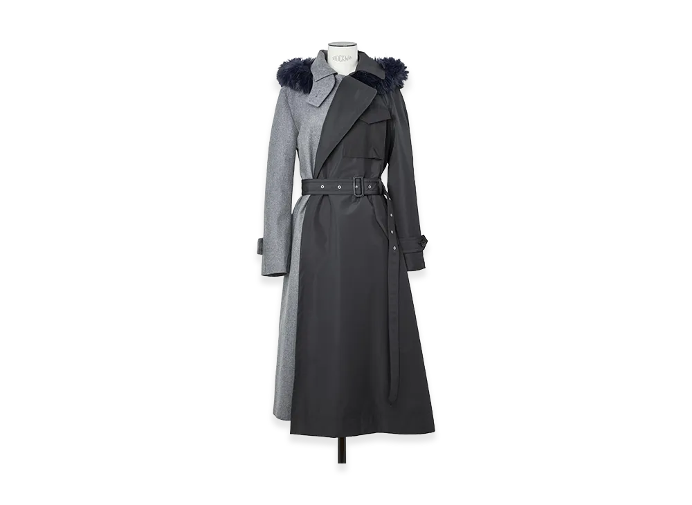 sacai Women's Wool Flannel x Taffeta Bonding Coat "Black/Gray"