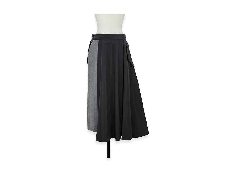 sacai Women's Wool Flannel x Taffeta Bonding Skirt "Black/Gray"