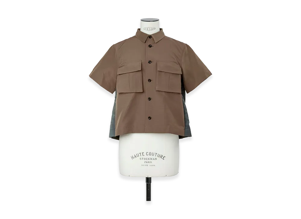 sacai Women's Grosgrain x Nylon Twill Shirt "Brown/Dark Khaki"