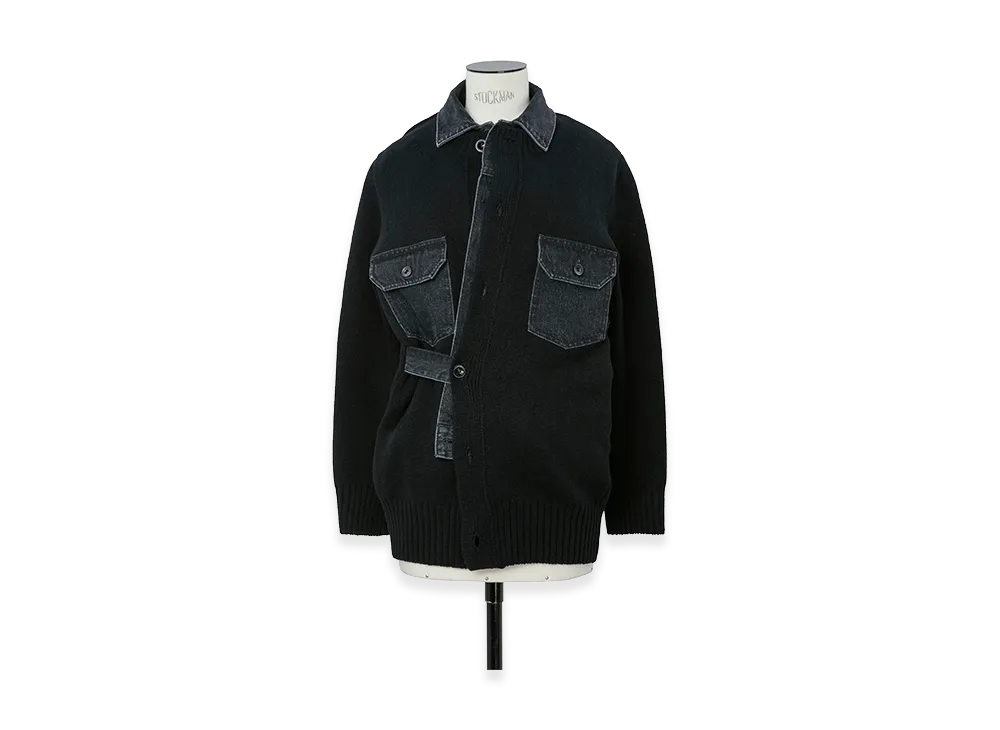 sacai Women's Denim x Wool Knit Cardigan "Black"