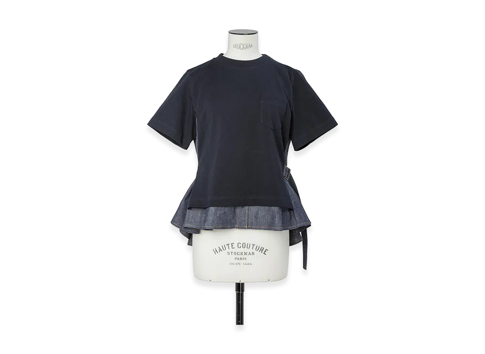 sacai Women's Light Weight Denim x Cotton Jersey T-Shirt "Navy/Blue"