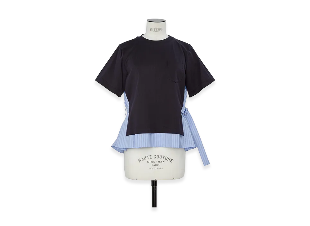 sacai Women's Poplin x Cotton Jersey T-Shirt "Light Blue Stripe/Navy"