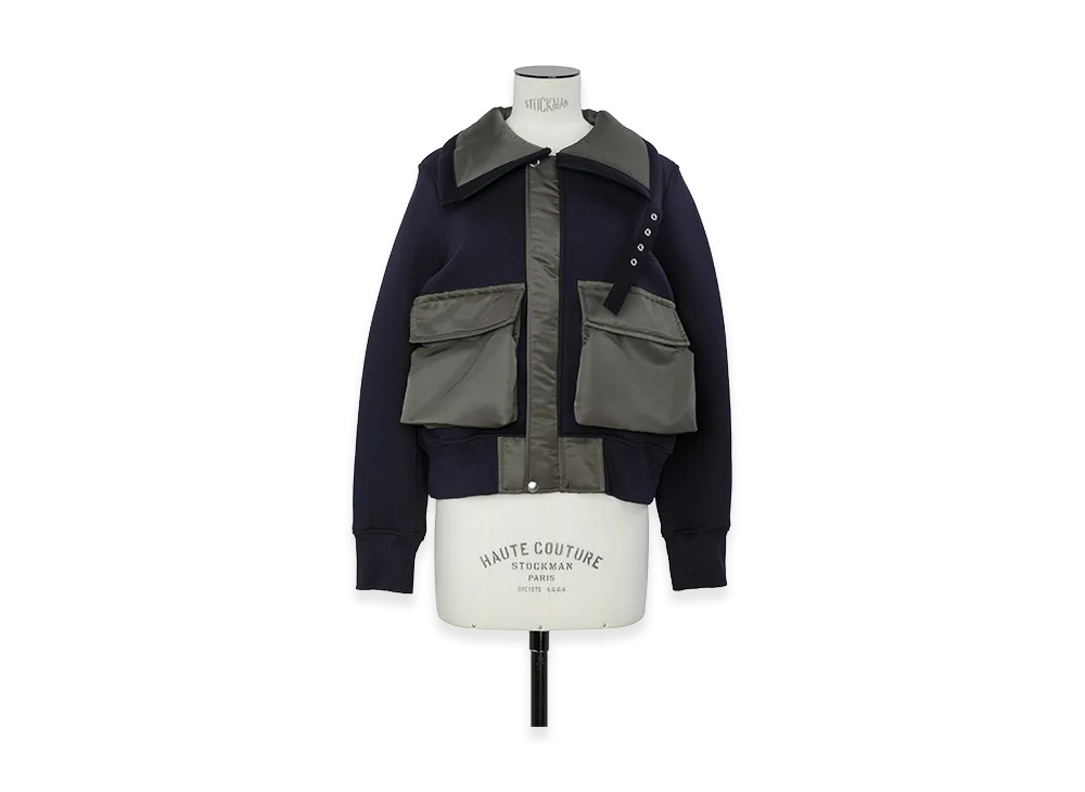 sacai Women's Sponge Sweat Blouson "Navy/Dark Khaki"