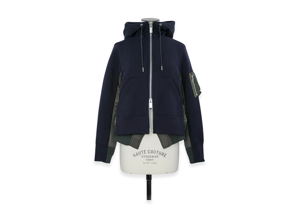 sacai Women's Sponge Sweat Hoodie "Navy/Dark Khaki"