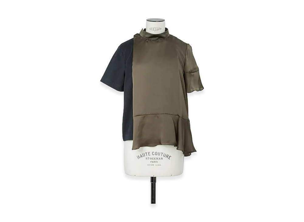 sacai Women's Satin x Cotton Jersey T-Shirt "Navy/Dark Khaki"