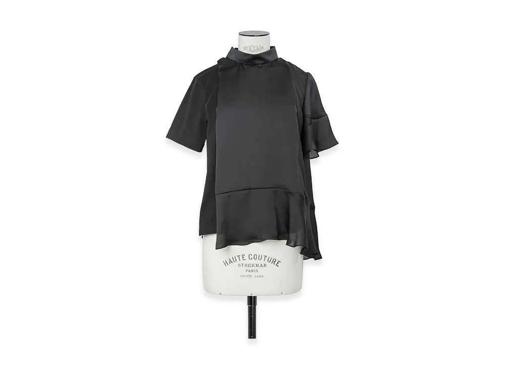 sacai Women's Satin x Cotton Jersey T-Shirt "Black"