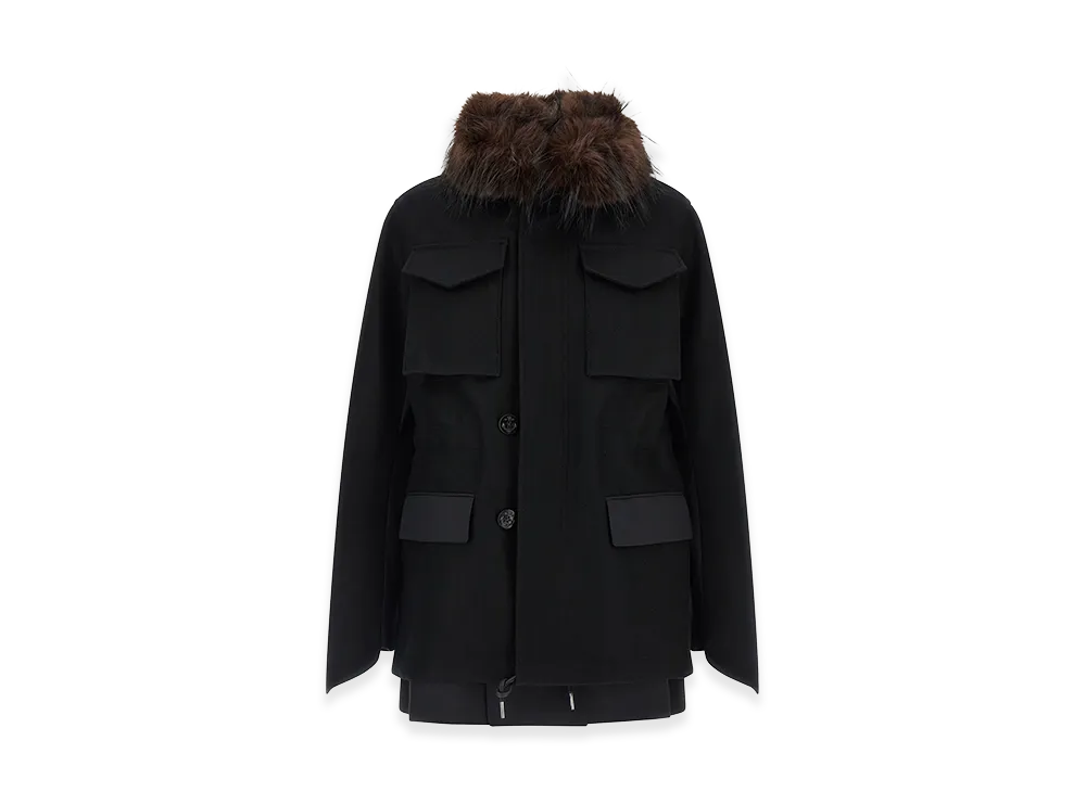 sacai Women's Wool Coat with Fur Insert "Black"