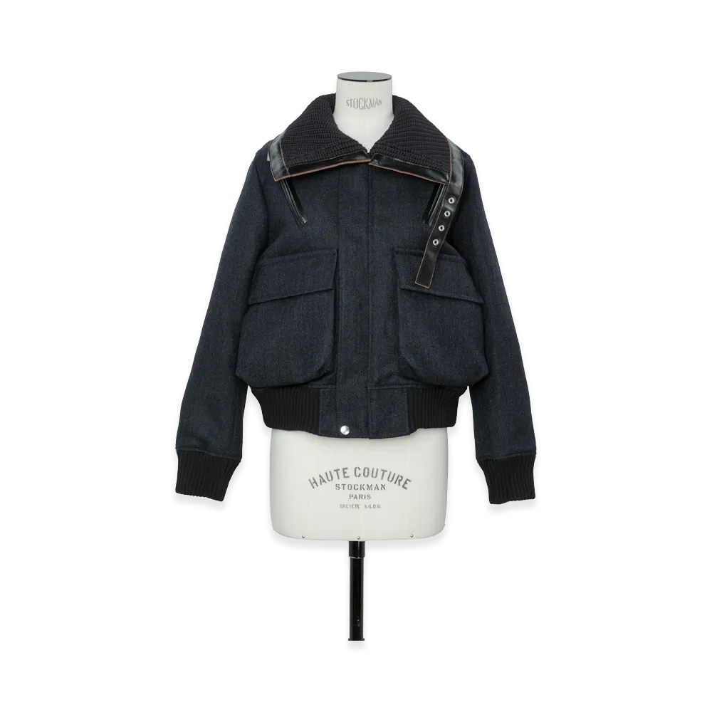 sacai Women's Double-Faced Herringbone Puffer Blouson "Navy/Black"