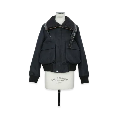 sacai Women's Double-Faced Herringbone Puffer Blouson "Navy/Black"