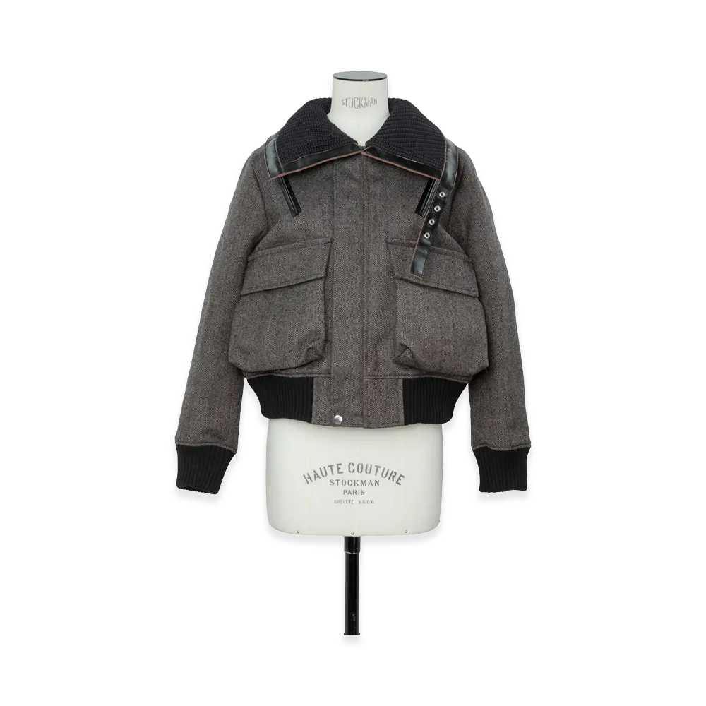 sacai Women's Double-Faced Herringbone Puffer Blouson "Brown/Khaki"
