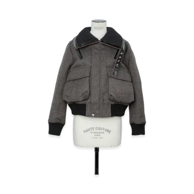 sacai Women's Double-Faced Herringbone Puffer Blouson "Brown/Khaki"