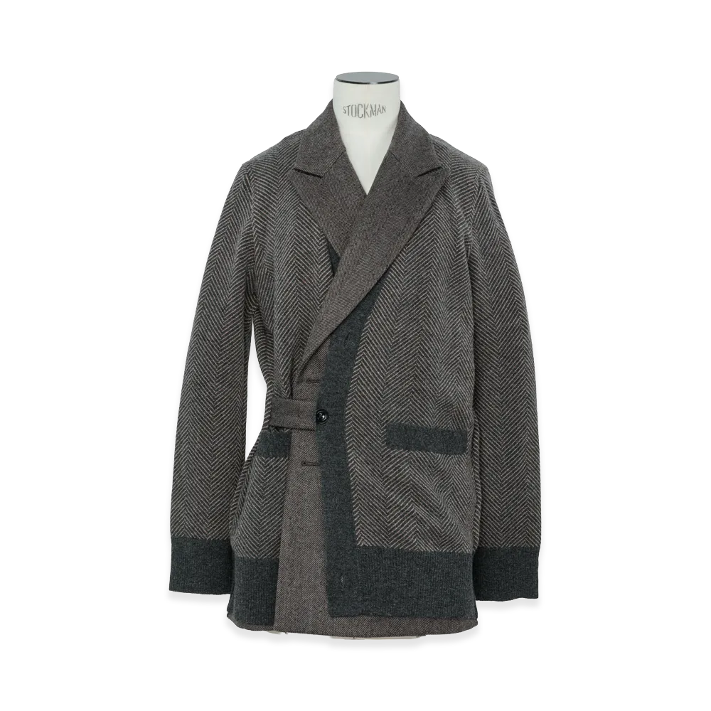 sacai Women's Double-Faced Herringbone x Wool Knit Cardigan "Brown"