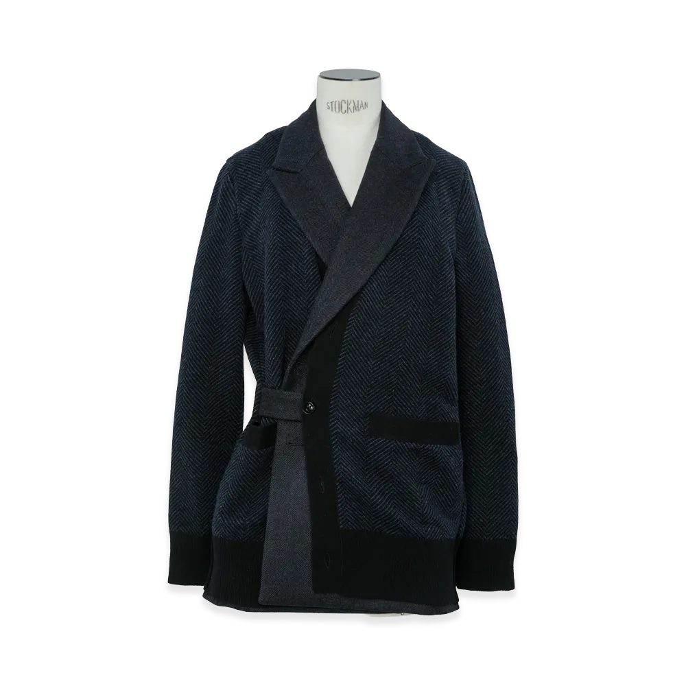 sacai Women's Double-Faced Herringbone x Wool Knit Cardigan "Navy"