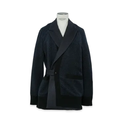 sacai Women's Double-Faced Herringbone x Wool Knit Cardigan "Navy"