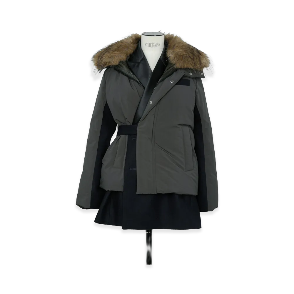 sacai Women's Wool Melton x Puffer Jacket "D/Khaki/Navy"