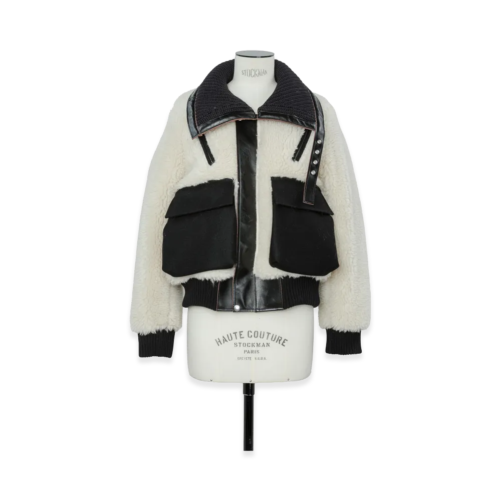 sacai Women's Wool Faux Shearling Blouson "Ecru"