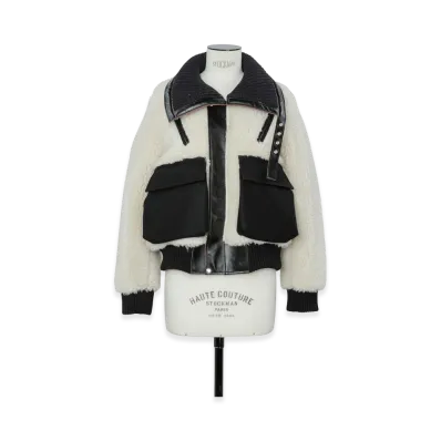 sacai Women's Wool Faux Shearling Blouson "Ecru"
