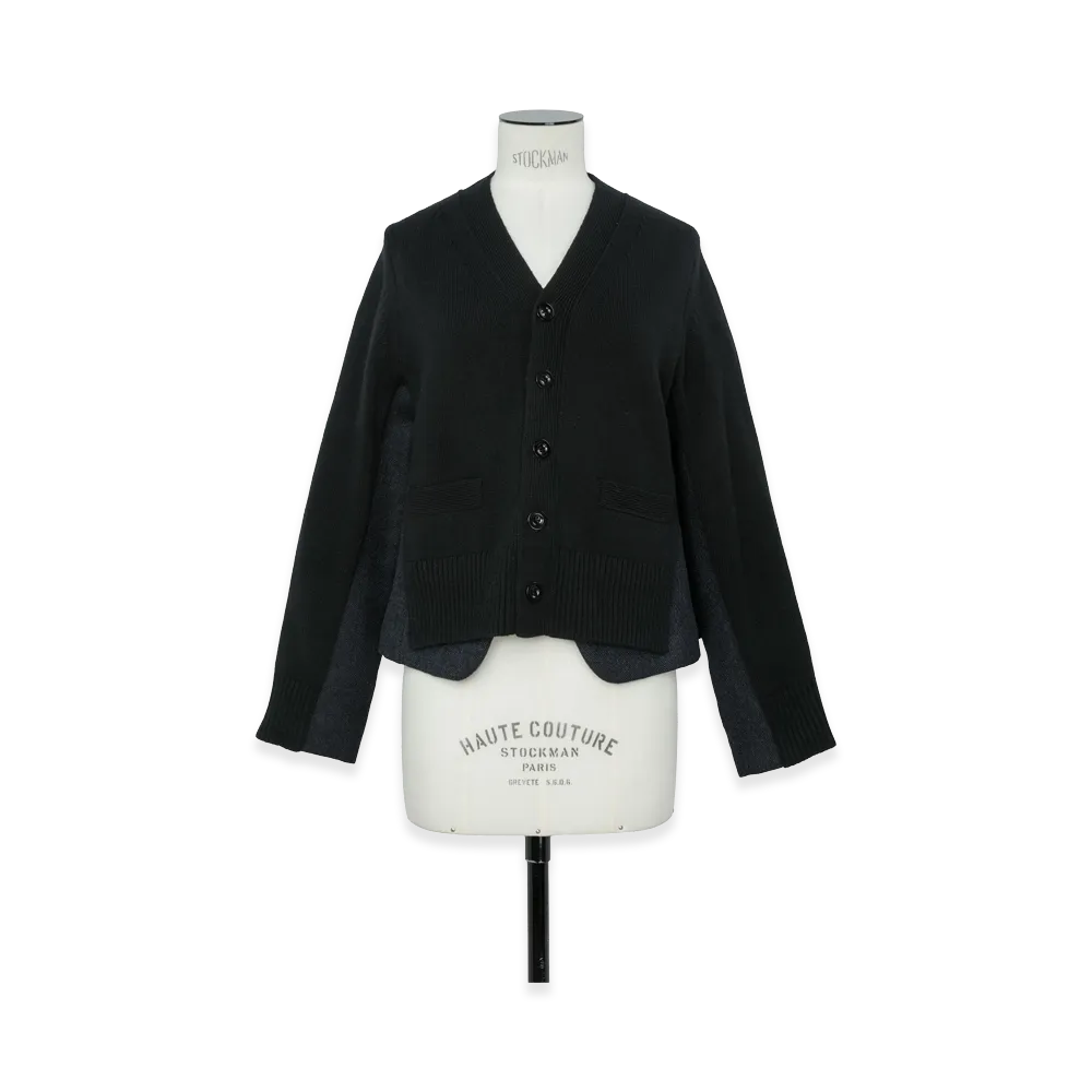 sacai Women's Double-Faced Herringbone x Wool Knit Cardigan "Black/Navy"