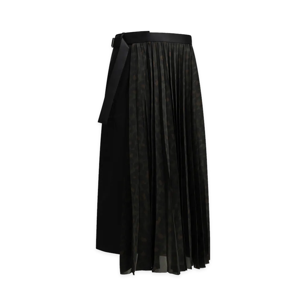 sacai Women's Pleated Leopard Midi Skirt "Black"