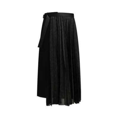 sacai Women's Pleated Leopard Midi Skirt "Black"